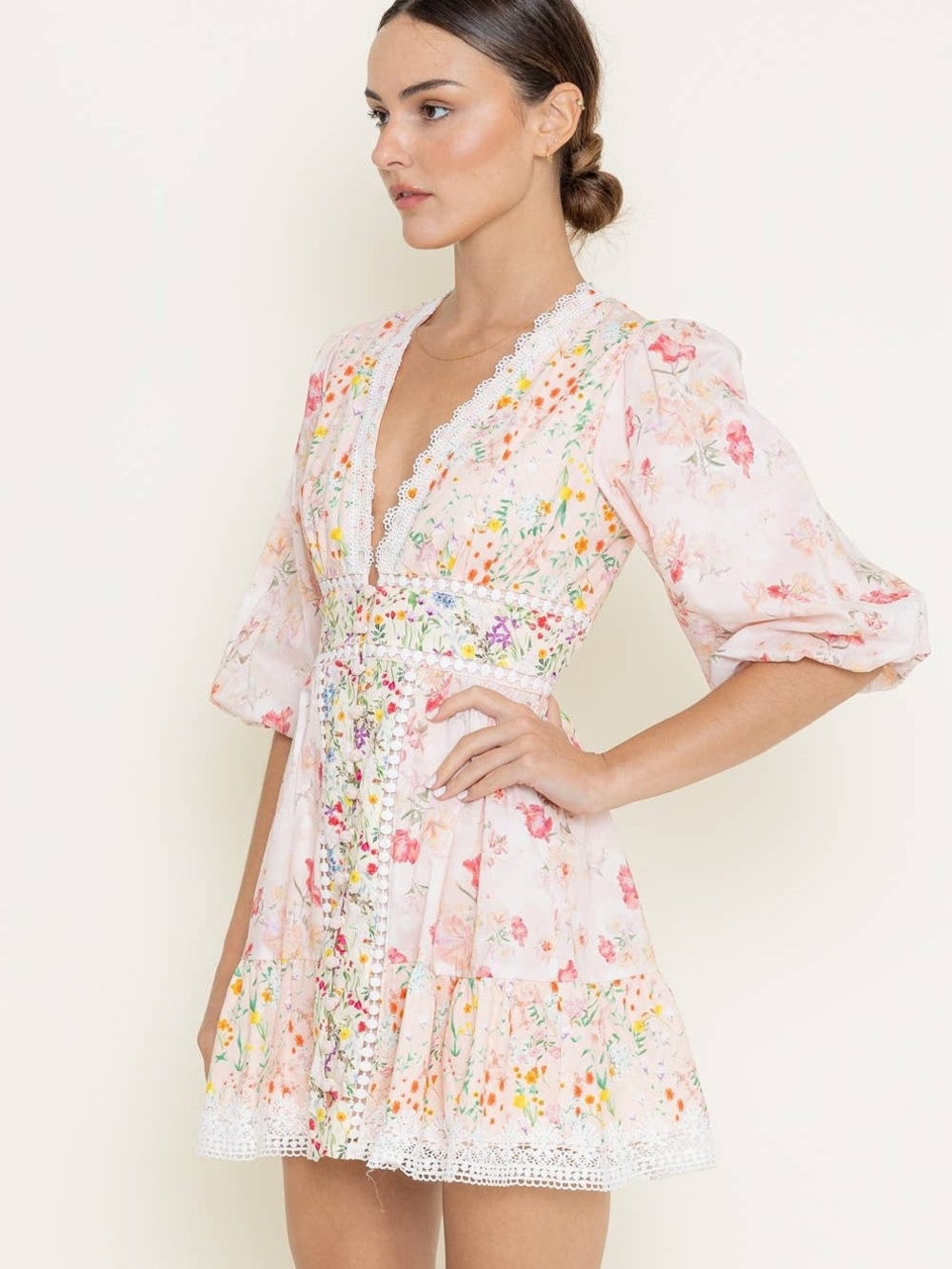 FORE Floral Cotton Mini Dress – Size Large New Without Tags